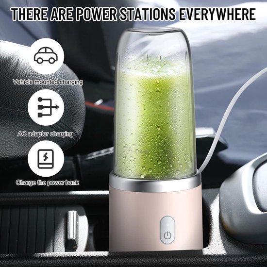 Draagbare Blender - 400ml - Incl. To Go Bekers - 6 Mesjes - Blender To Go -Smoothie Maker - Portable Blender - Oplaadbare mini Blender - USB-C - Oplaadbare Blenders - Draadloze Smoothie - Shake Maker - Voor milkshakes, sappen, smoothies - Blauw van Merkloos — afbeelding 2