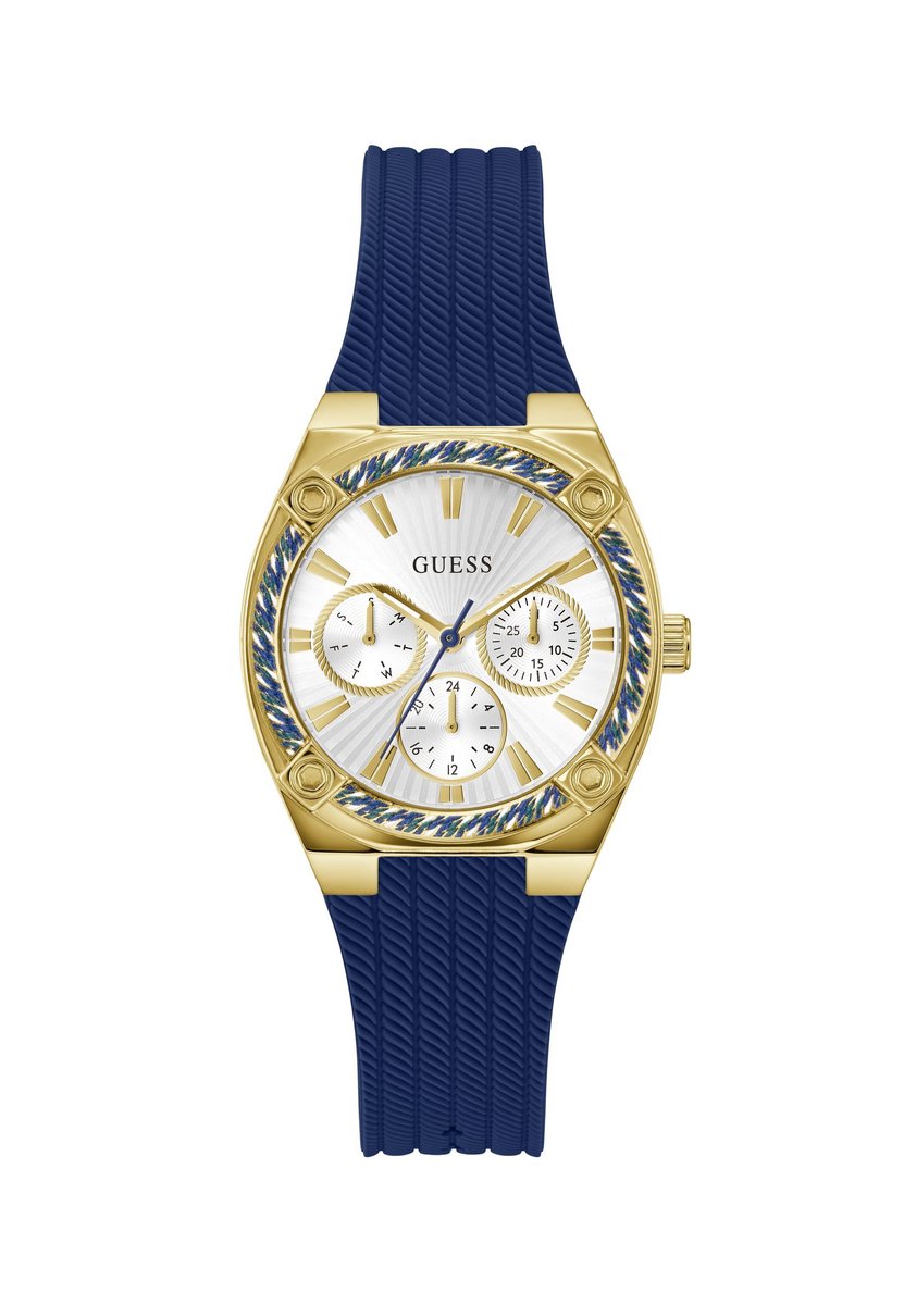 Guess Saylor Quartz Analoog Horloge Blauw Kast: 100% Roestvrij Staal | Armband: 100% Siliconen 35 mm GW1036L2