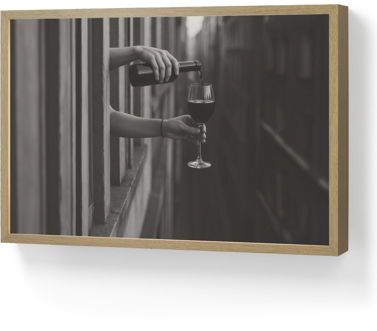 Wandlamp 60x40 cm - Oplaadbaar - Wijnfles - Glas - Handen - Raam - Wandlampen binnen woonk