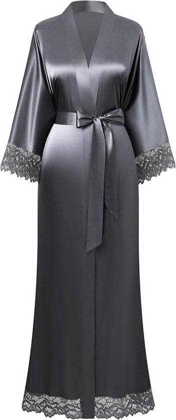 Lange satijnen kimono met kanten accenten voor comfort en stijl