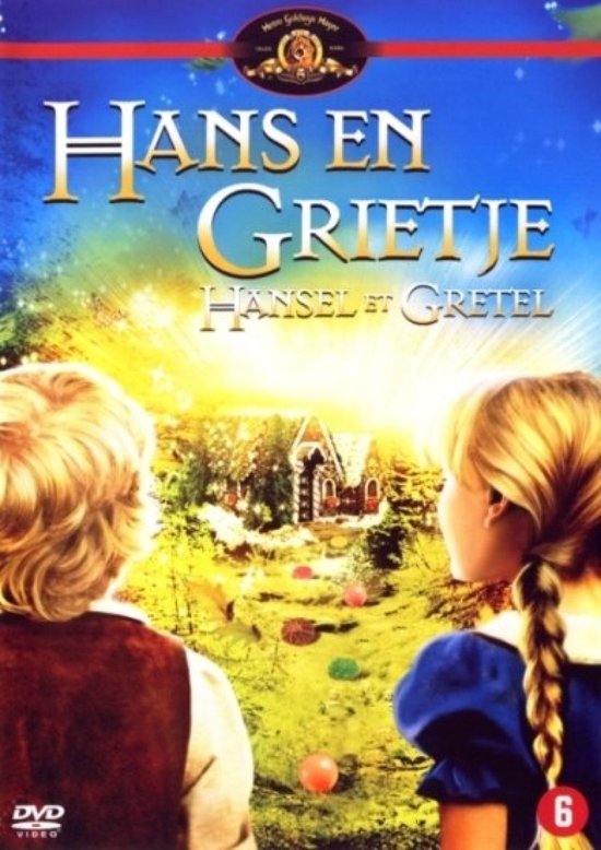 Twee kinderen kijken naar een snoephuisje. De titel "Hans En Grietje" staat bovenaan.