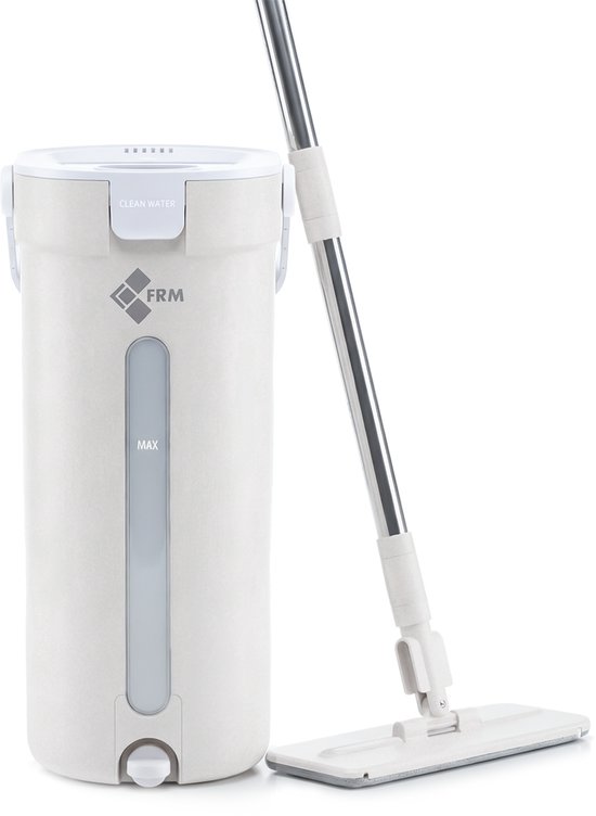 FRM Pure Flow - Dweilsysteem - Vloerreiniger met Schoon Water Systeem - Dweilset met Emmer - Nooit meer dweilen met vies water - Altijd Schoon water - Geen vuile dweilpad - Beige