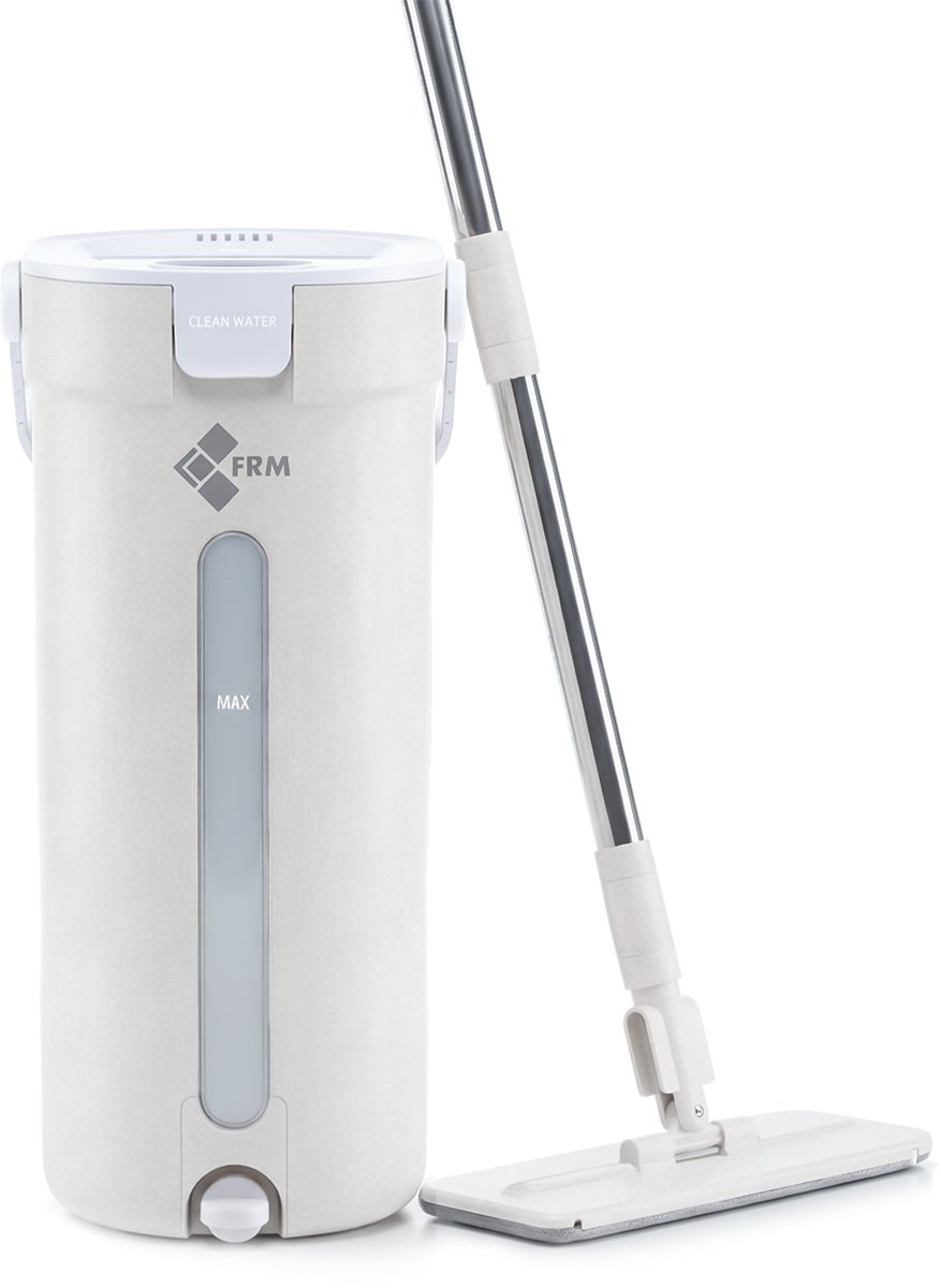 FRM Pure Flow - Dweilsysteem - Vloerreiniger met Schoon Water Systeem - Dweilset met Emmer - Nooit meer dweilen met vies water - Altijd Schoon water - Geen vuile dweilpad - Beige