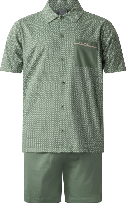 Gentlemen - heren shortama 114312 met doorknoop - zomer pyjama - groen - maat XL