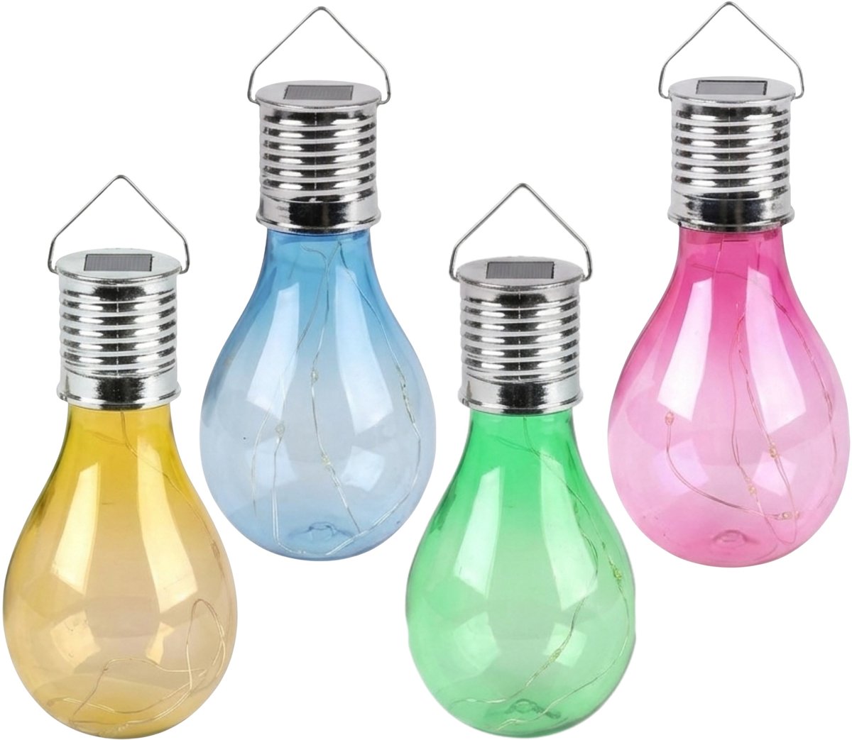Solar sfeer hanglamp - 20x stuks - geel / groen / roze / blauw - 15 cm - kunststof - aan h