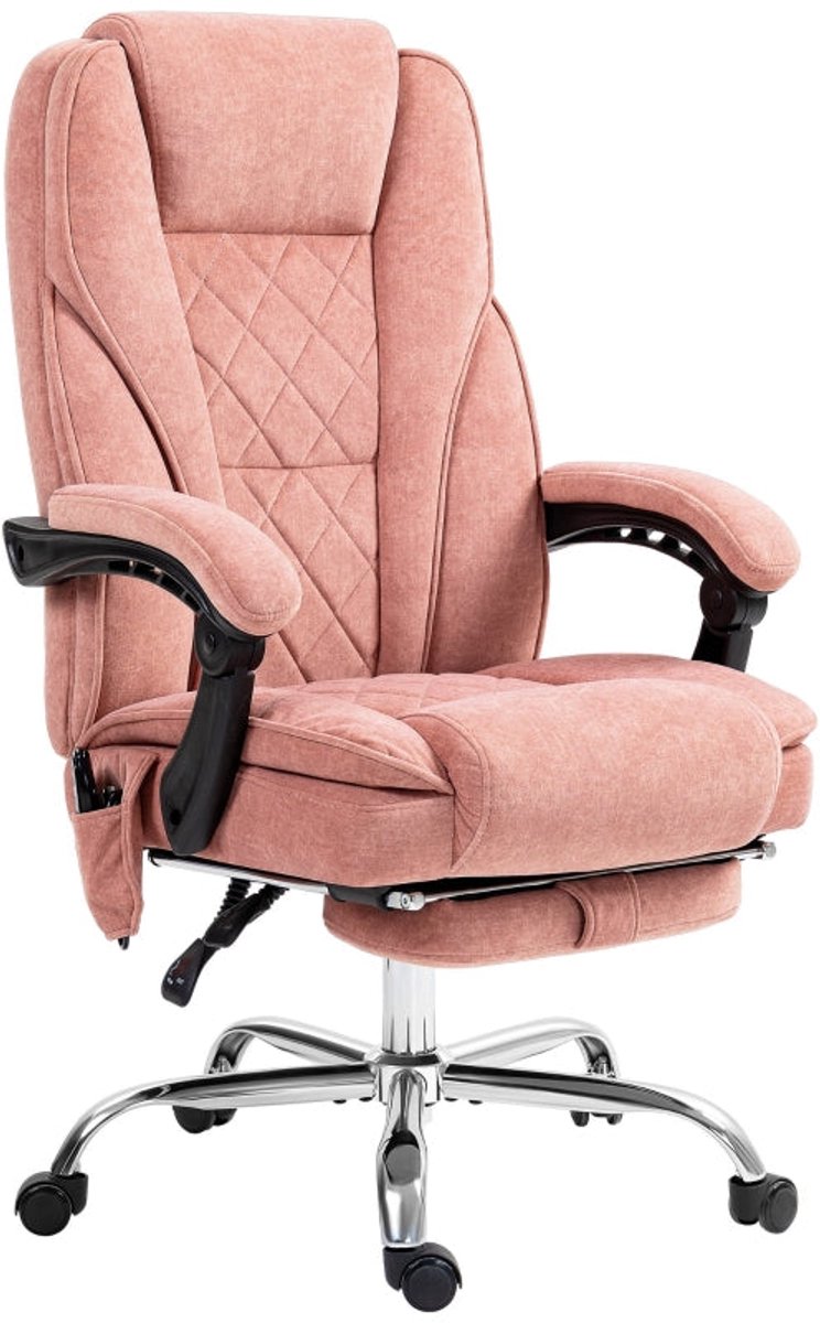 Merax Bureaustoel met Massage en Verwarming - Ergonomische Kantoorstoel met Ligfunctie en Voetsteun - Verstelbare Gamingstoel met Afstandsbediening - Roze