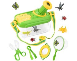 Onderzoeksset voor kinderen - Ontdekkingsset - met insectenobservatiebox - vergrootglas voor kinderen - insectenvanger - 12 nep-insecten - vlindernet - Cadeaus voor jongens en meisjes - Groen