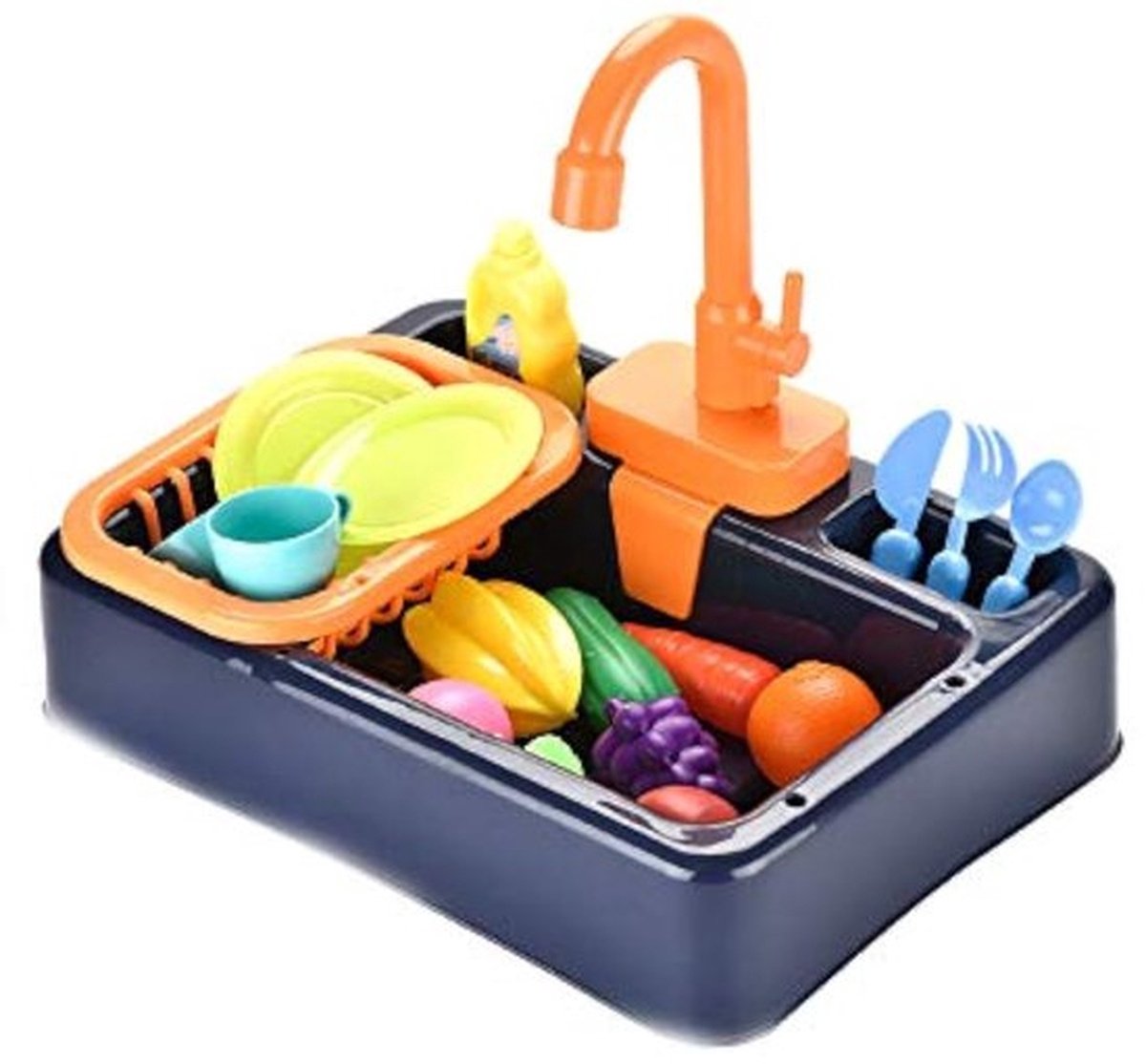 Keukenspeelgoedset voor kinderen - Speelgoedkeuken met stromend water - Educatief cadeau - Simulatie afwasmachine met werkende kraan en afvoer voor jongens en meisjes (blauw)