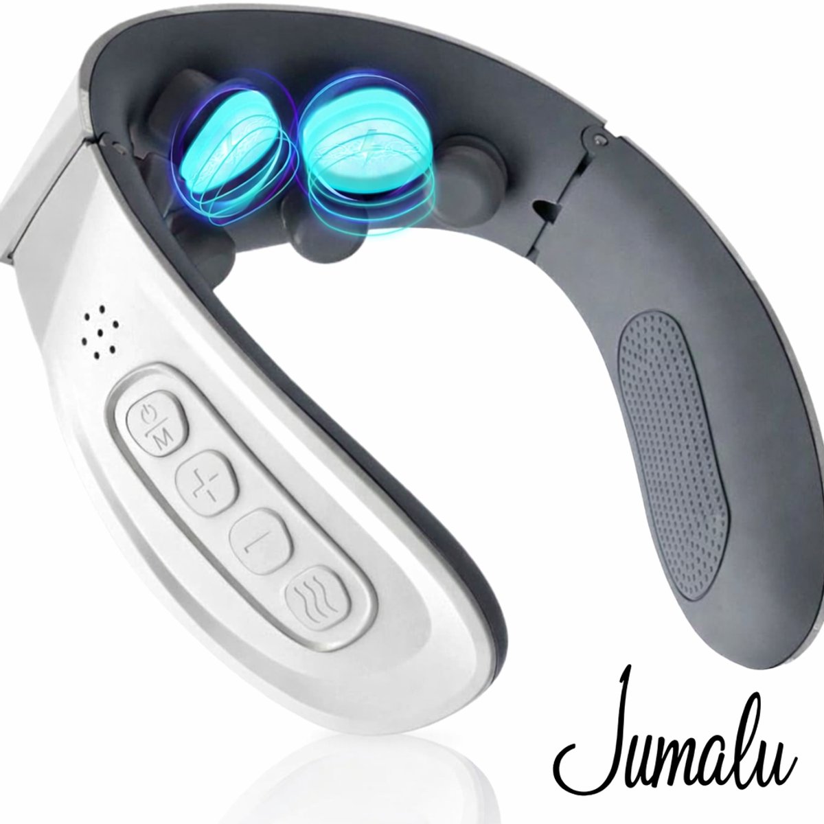 Nekmassageapparaat met Warmte – Elektrisch TENS Massageapparaat – 5 Modi & 15 Intensiteitsniveaus – Draadloos & Ergonomisch – Voor Nek, Schouders & Rug – wit/donkergrijs