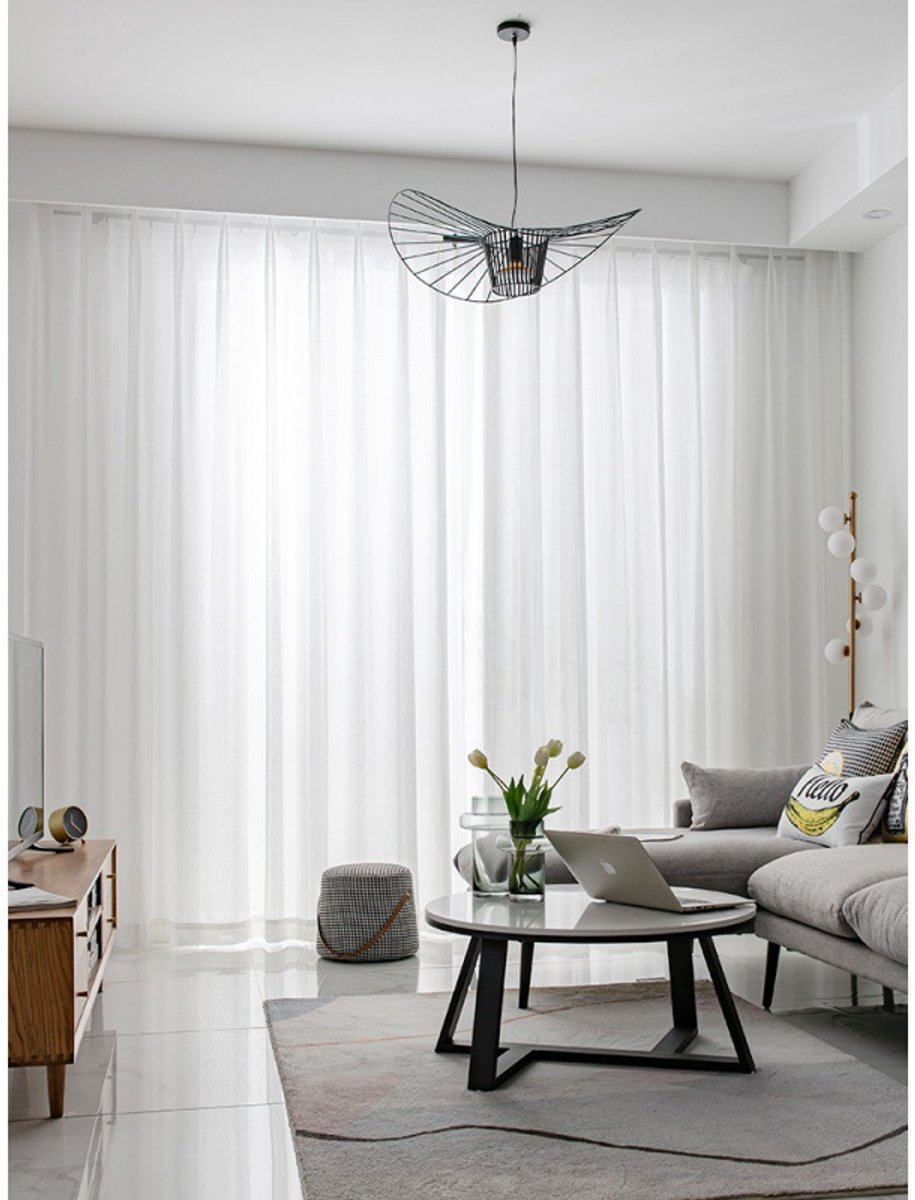 Floraweg betaalbare, luxe witte vitrages met visgraatmotief: laten licht door maar waarborgen de privacy. Eenvoudige gordijnen voor de woonkamer, slaapkamer en het balkon, in een zakverpakking, 132x220cm