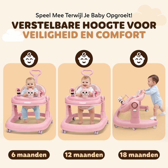 Twinky® Babywalker GO - 4-in-1 Loopstoel Baby & Loopwagen met 3-delige speelset - Loopstoeltje & Loopkar Inklapbaar inclusief Voetenmat en Steel van Merkloos — afbeelding 2