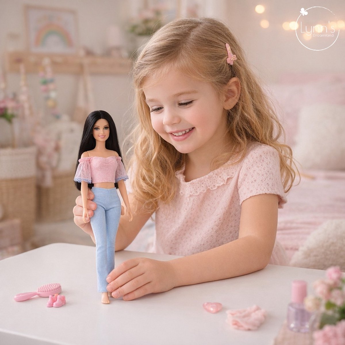 Lynn’s poppenkleertjes - Set ‘Tamara' - Geschikt voor modepop - Set van 5 outfits en 5 paar schoenen - Jurk, broek, top, trui, jas - Cadeauzakje — afbeelding 8