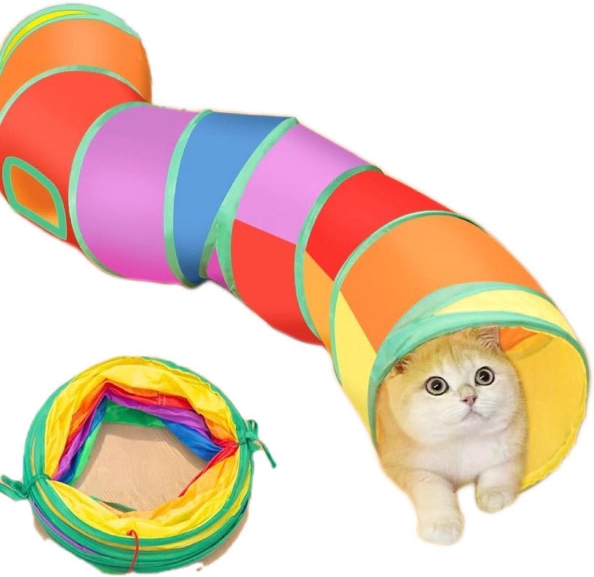 Dierbenodigdheden - Nieuwe regenboogkattenbuis - Zelfvermakelijkend, stimulerend kattenspeelgoed - Opvouwbare kattenbuis