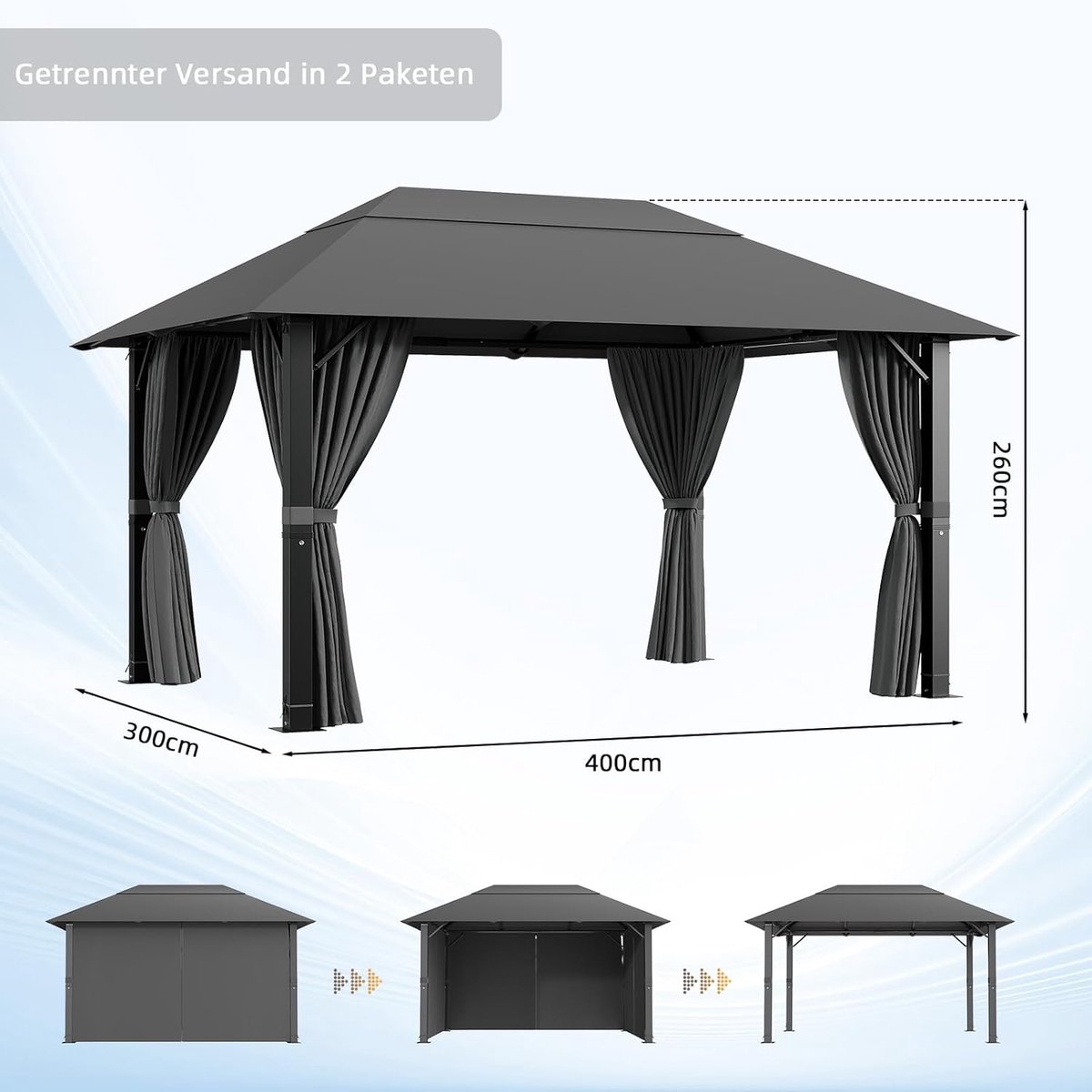 Partytent 3x3m Waterdicht UV50+ Vouwpaviljoen Aluminium – Winterbestendig Tuinpaviljoen met Dakventilatie, Zijwanden & Draagtas – Lichtgroen – Laura