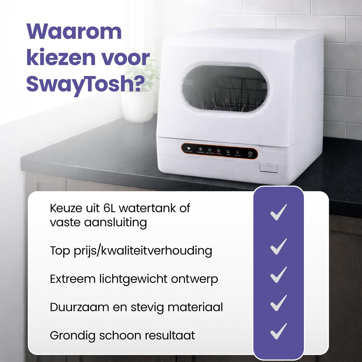 SwayTosh Mini Vaatwasser DTX-4 – 2026 – Mini Afwasmachine Vrijstaand – Met Waterreservoir – Washing Machine – Vrijstaande Vaatwasser – Dishwasher – Kleine Vaatwasser – Vaatwasmachine — afbeelding 7