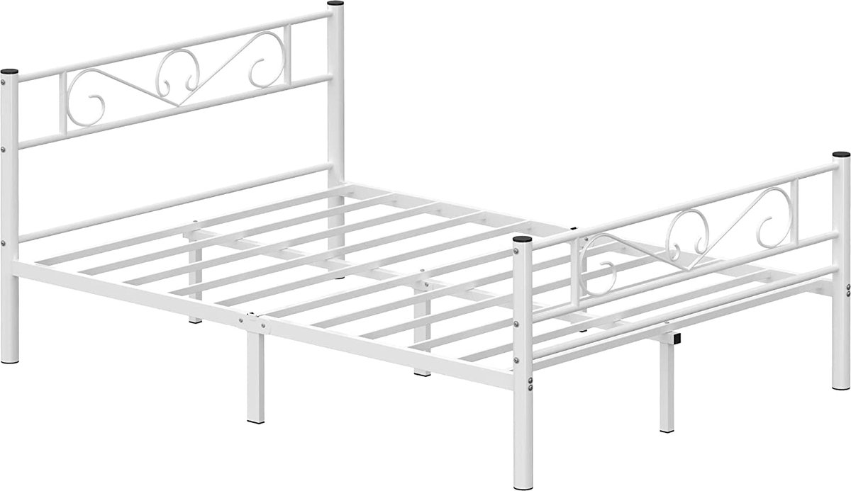 Tweepersoons bedframe - Metaal - Geschikt voor matras 140 x 190 cm - Eenvoudige montage - Wit
