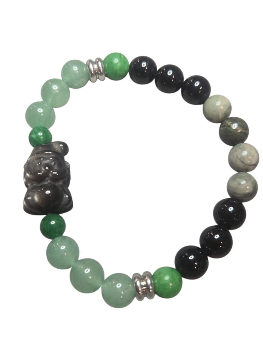 Groene aventurijn met obsideaan armband.