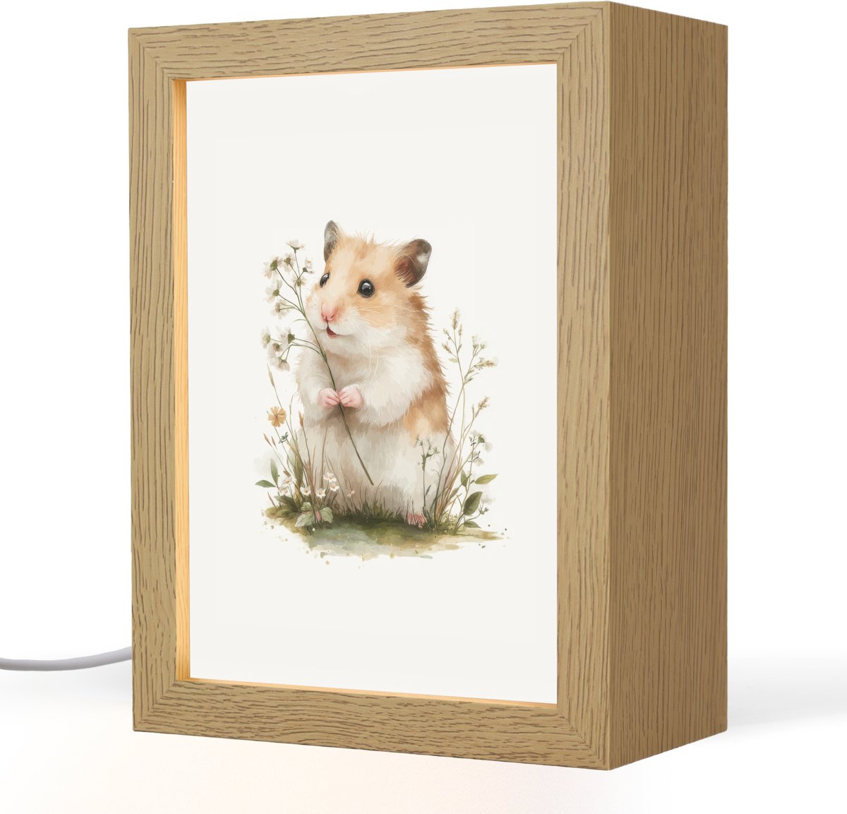 Nachtlampje 15x20 cm - Kinder lampje - Hamster - Bloemen - Tafellamp kinderkamer - Slaapkamer lamp - Bedlamp kinderen - Kinderlampje stopcontact - Wandlamp babykamer - Nachtlampjes