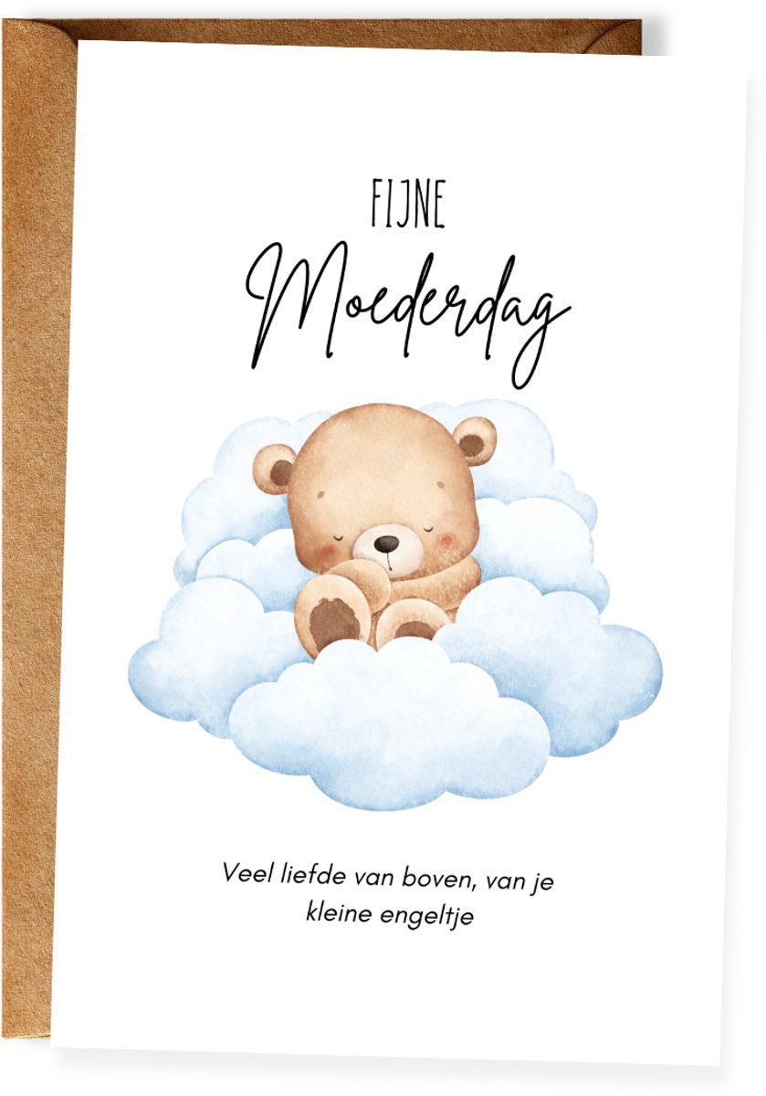 Moederdag Condoleancekaart Engelenbaby Jongen – Moederdag Wenskaart - Lief kaartje bij verlies van baby of stilgeboren kindje (incl. envelop 10x15 cm)