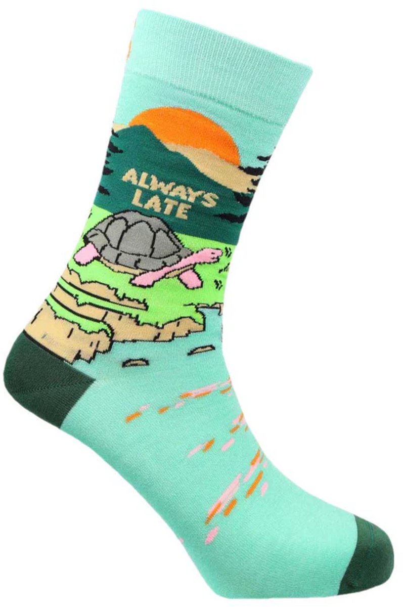 SEXY SOCKS Always Late Sokken met grappig design natuurlijke bamboe gebreide sokken Verjaardag cadeautje Kerstcadeau Christmas Gift Funny Socks voor hem en haar sokken Volwassenen Leuk en Vrolijke sokken Dames & Heren unisex One Size Fits All