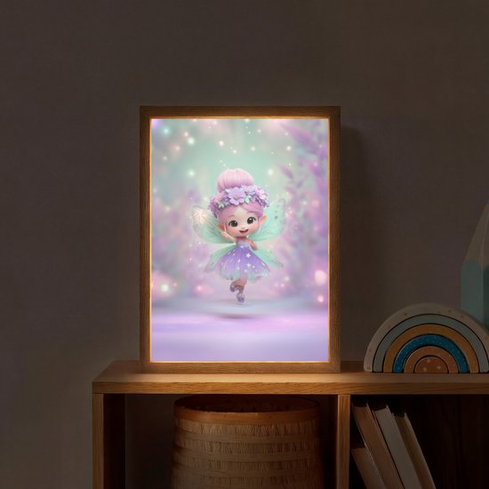 Nachtlampje 30x40 cm - Kinder lamp - Fee - Paars - Sprookje - Tafellamp kinderkamer draadloos - Slaapkamer lampje - Bedlamp kinderen - Kinderlampje - Wandlamp babykamer - Nachtlampjes van OnlyWow — afbeelding 2