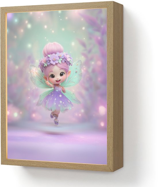 Nachtlampje 30x40 cm - Kinder lamp - Fee - Paars - Sprookje - Tafellamp kinderkamer draadloos - Slaapkamer lampje - Bedlamp kinderen - Kinderlampje - Wandlamp babykamer - Nachtlampjes