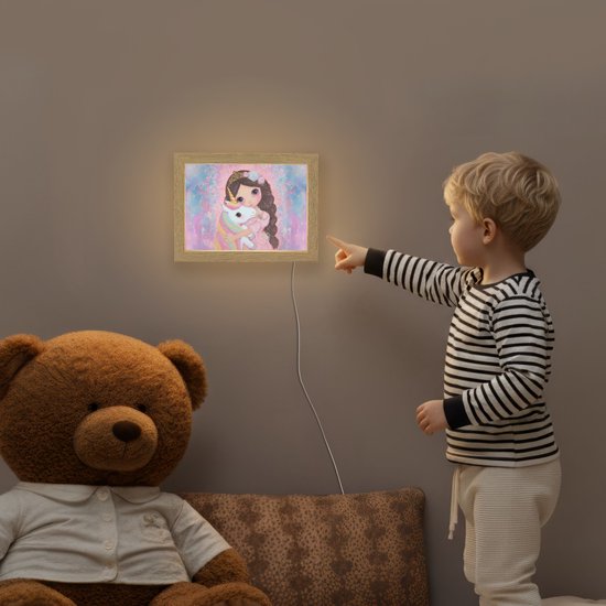 Nachtlampje 20x15 cm - Kinder lamp - Meisje - Eenhoorn - Glitter - Tafellamp kinderkamer - Slaapkamer lamp - Bedlamp kinderen - Kinderlampje stopcontact - Wandlamp babykamer - Nachtlampjes van Merkloos — afbeelding 5
