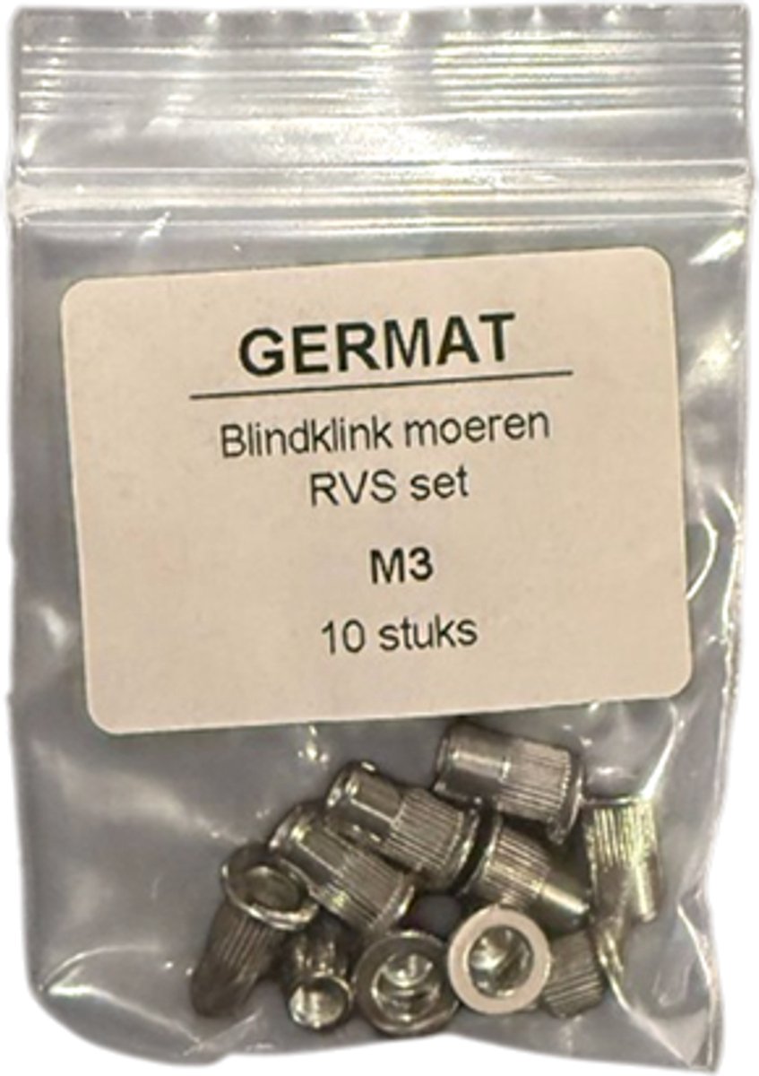 Germat Blindklinkmoeren M3 RVS – Popmoeren / Blindmoeren – 10 Stuks – Roestvrij Staal – Voor Dun Plaatmateriaal & Profielen – Professioneel