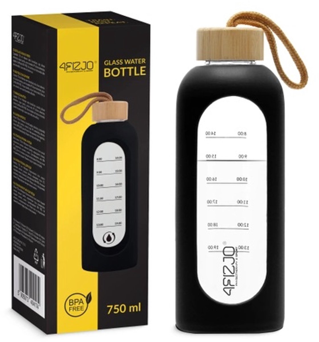 4FIZJO Waterfles - Drinkfles - Glas - Ecologisch - Duurzaam - 750 ml