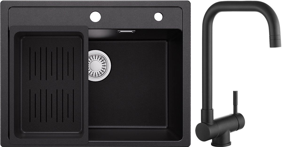 Anycee Max Granieten Spoelbakken (60x46CM) - Spoelbak Keuken Met Inklapbare Keukenkraan -