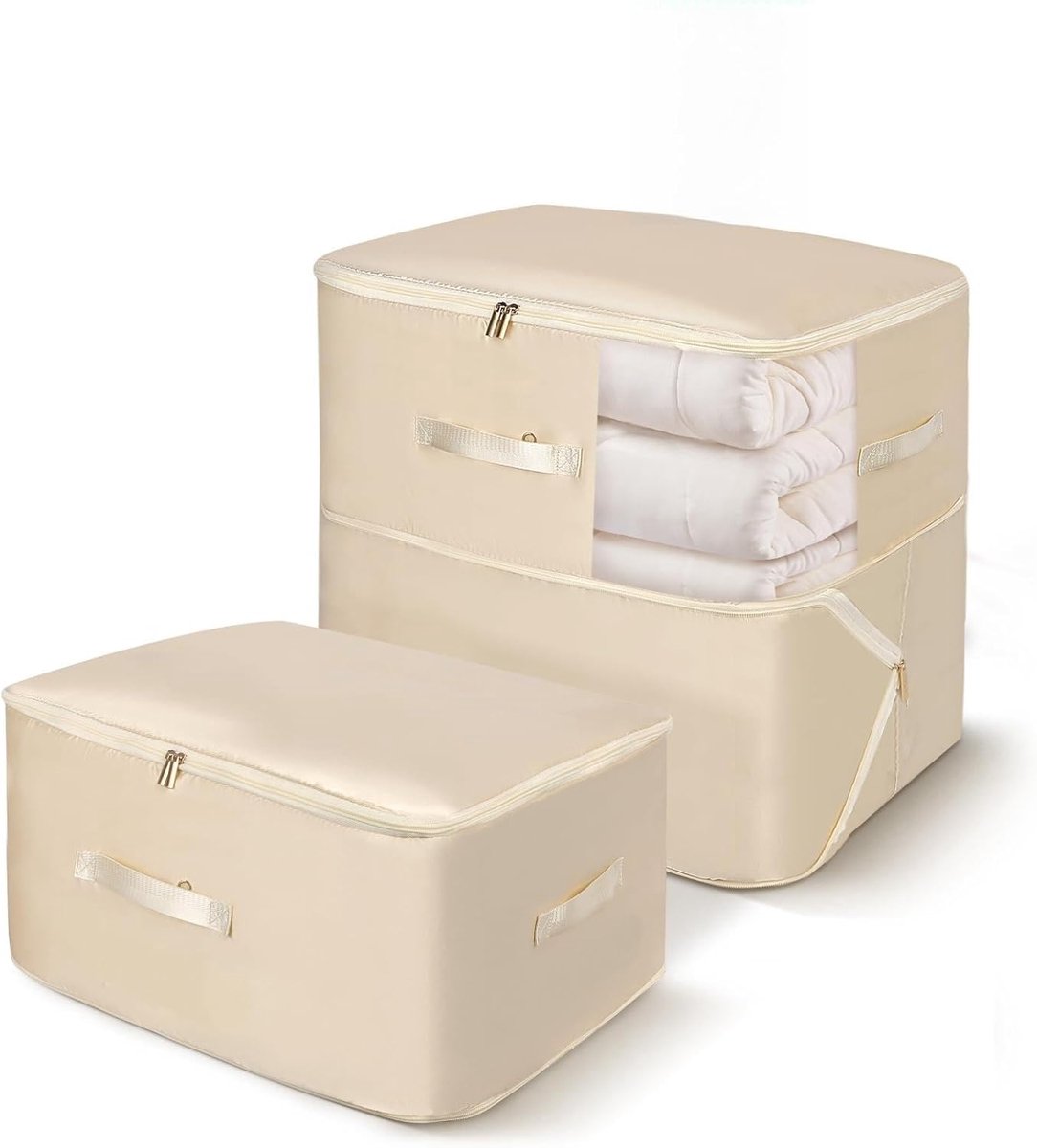Dekbed Opbergzakken - Opbergdozen Kleding - Ruimte Besparen - Zelfcompressie Systeem - 52x42x30cm - Beige