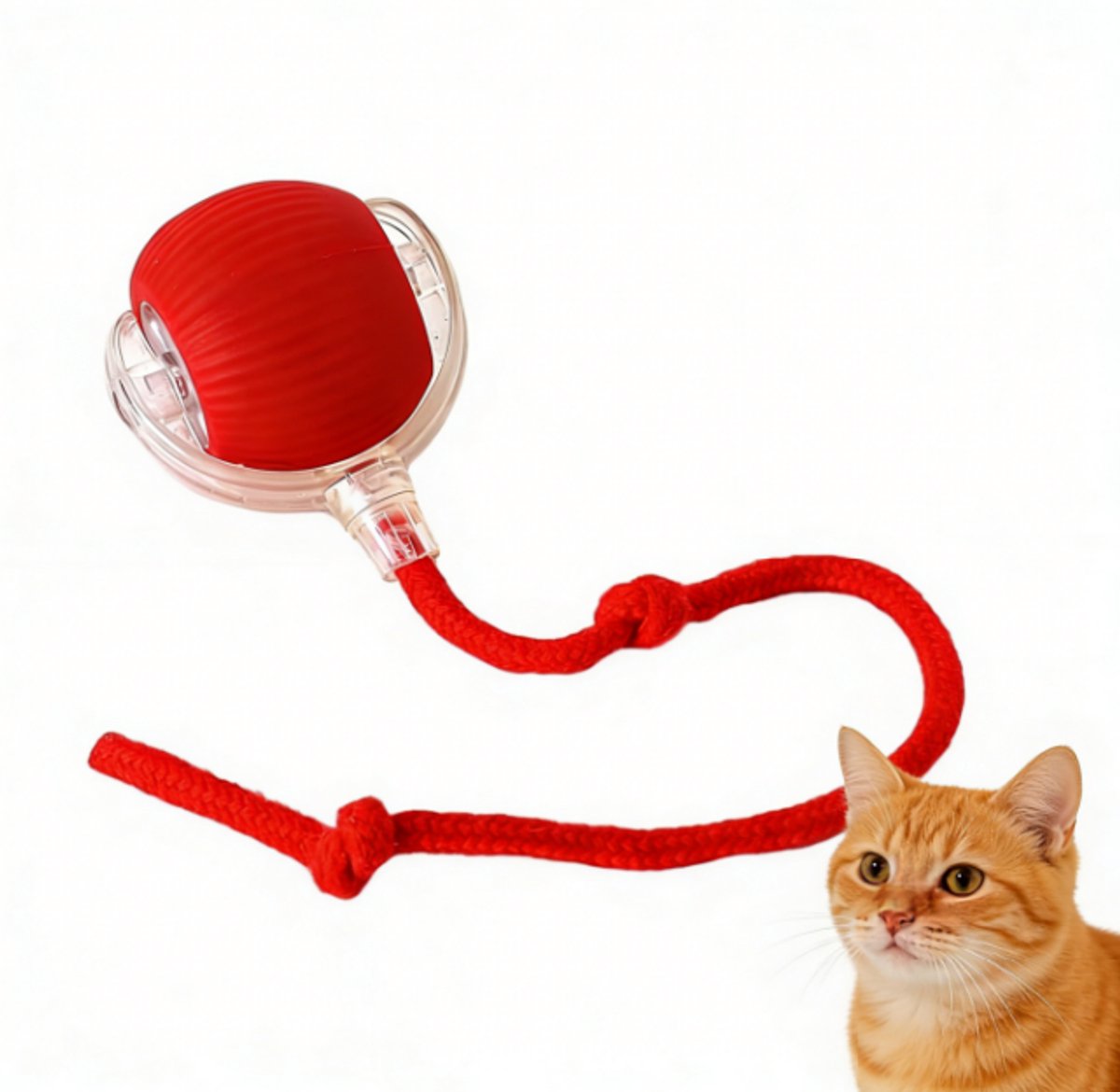 Interactieve Rollende Speelbal met Staart voor Honden & Katten - Automatisch Huisdierspeelgoed - Oplaadbaar - Rood