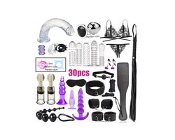 Daity 30-delige BDSM Sex Speeltjes Set - Erotische Bondage Set met Vibrator, Handboeien, Buttplugs, Zweep, en Meer - Volwassen Speelgoed voor BDSM Spelletjes en Intiem Spel - zwart