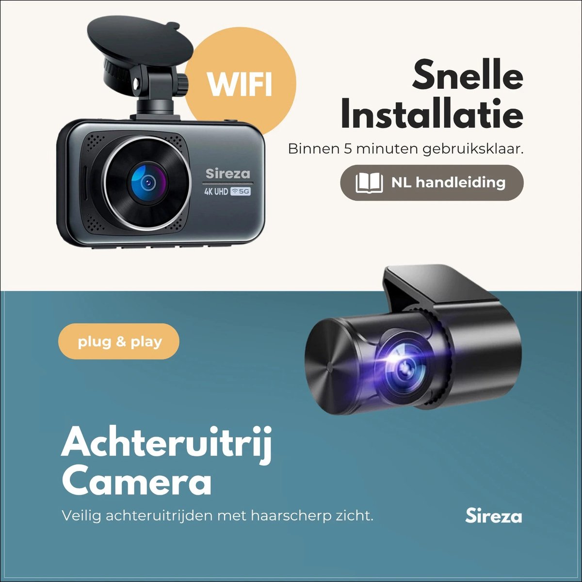 Sireza® D2 - Dashcam - Dashcam Voor Auto - Dual Dashcam - Ultra 4K & UHD - 3 inch met App - GPS live locatie + snelheid - 128GB SD Kaart - Loop Opname - G Sensor - mini koevoet - haakske usb-c oplaadkabel - NL/FR/ENG Handleiding + NL Systeem – foto 4