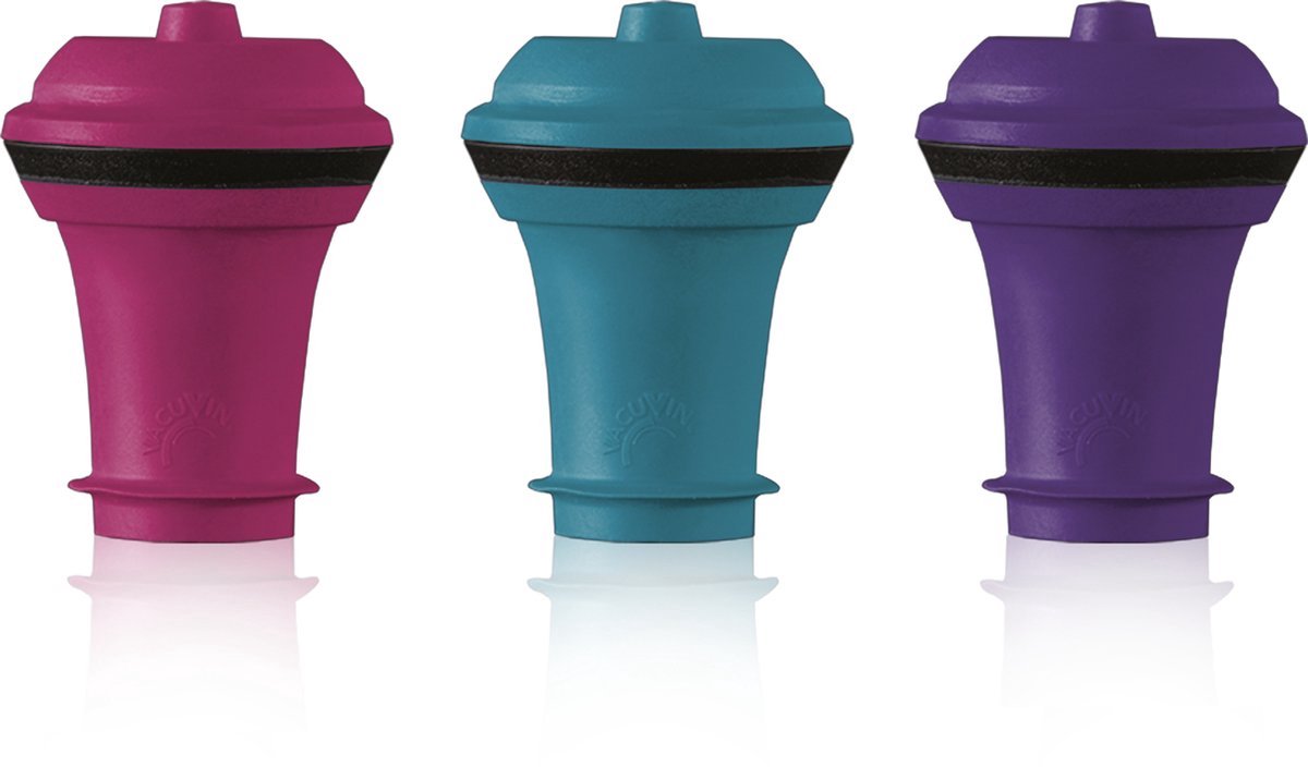Vacu Vin Wine Stoppers | Set van 9 Vacuüm Wijnstoppers | Roze, Blauw, Paars