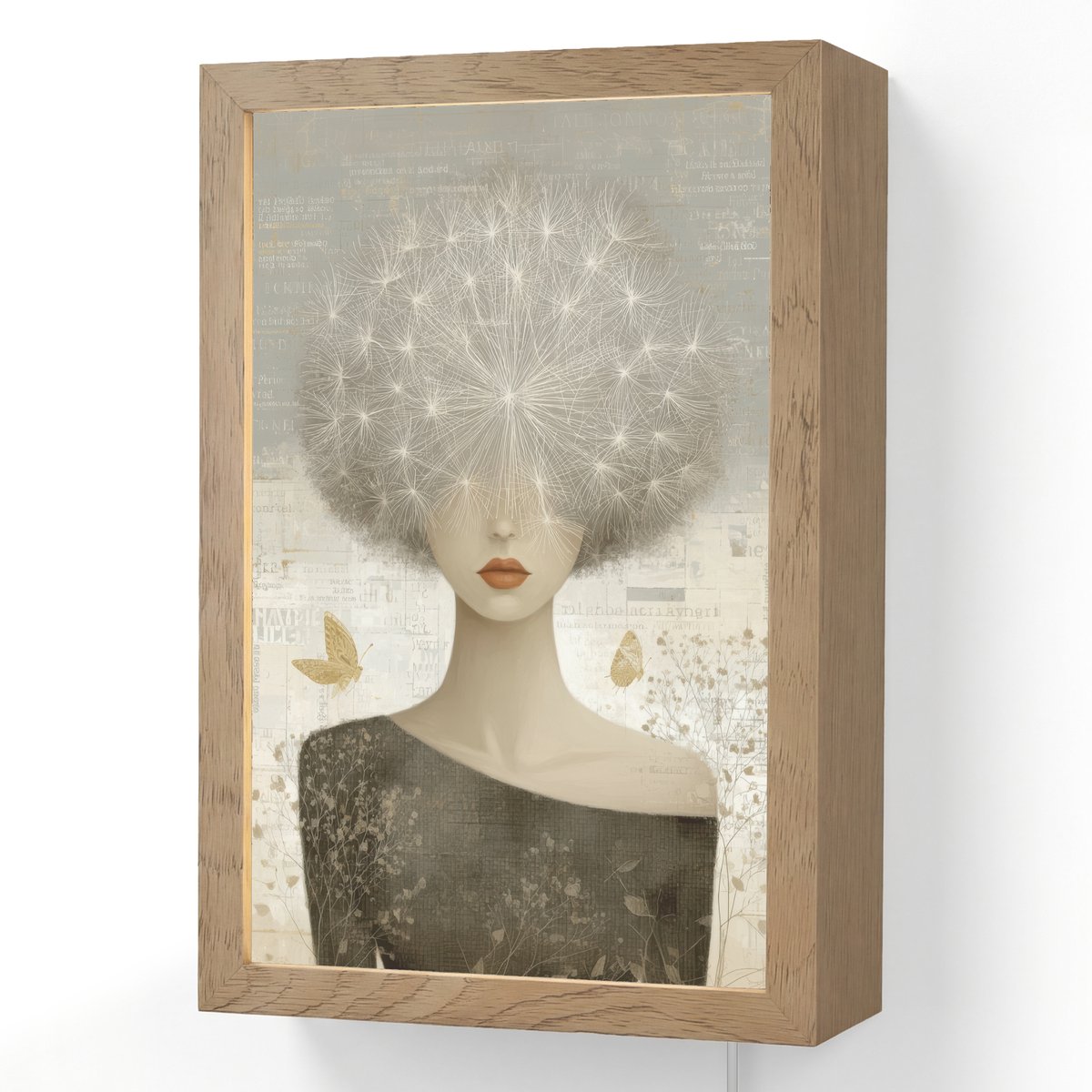 Wandlamp 20x30 cm - Oplaadbaar - Pluis - Vrouw - Beige - Wandlampen binnen woonkamer - Slaapkamer lamp met kabel - Decoratieve nachtlamp - Vloerlamp snoer
