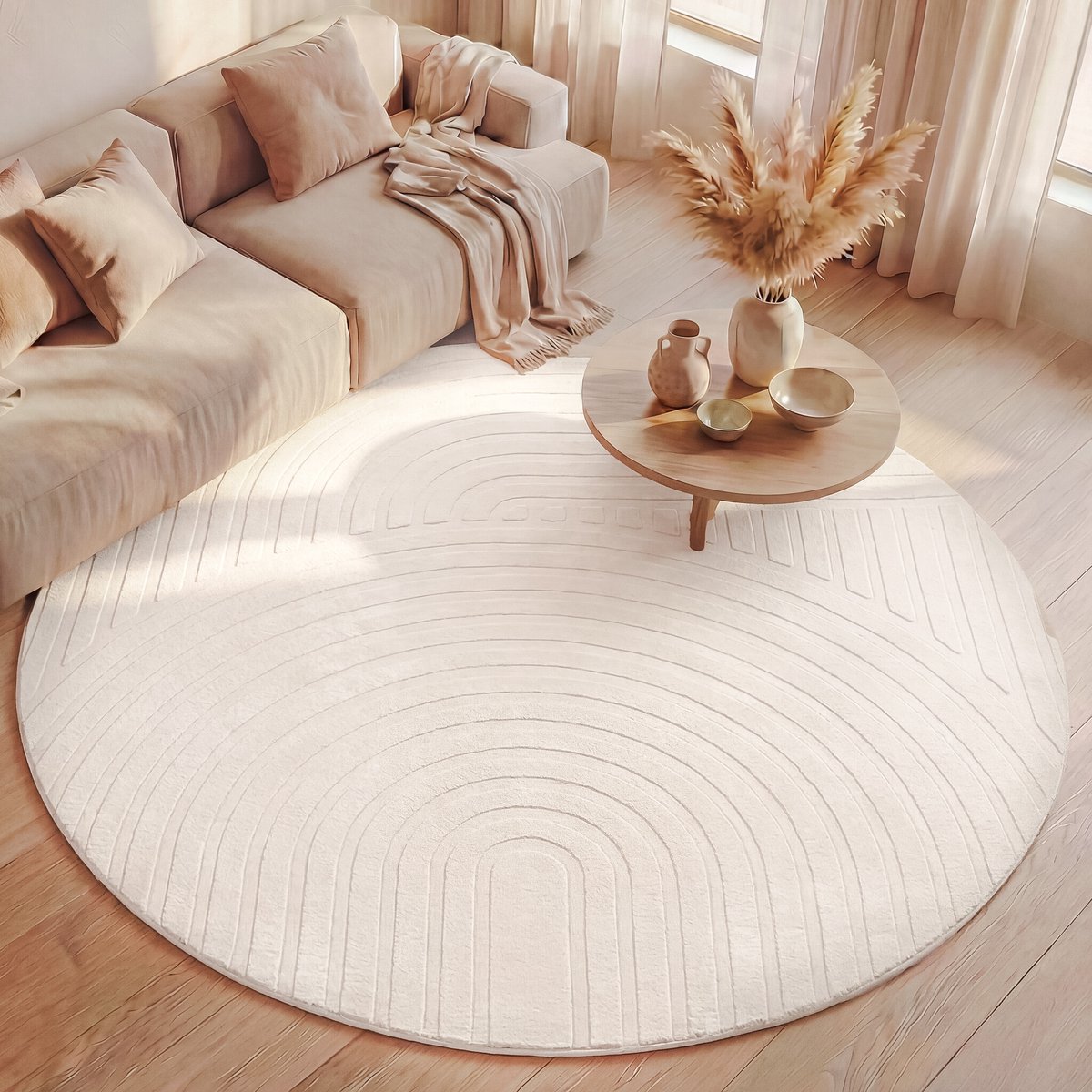 Fraai Rond Scandinavisch vloerkleed - Charm Curves Wit - Ø 160cm