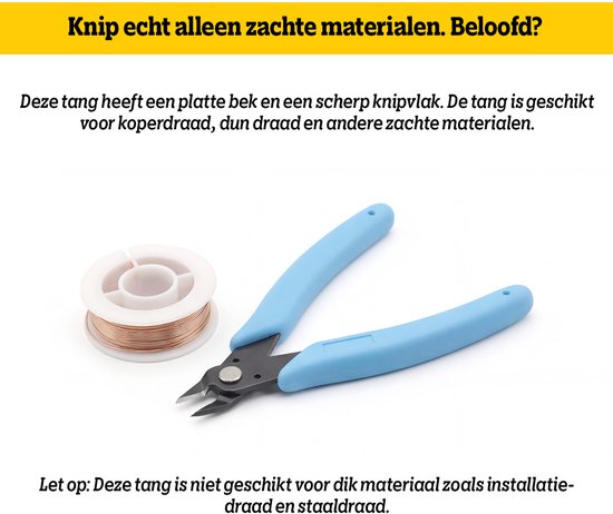 Tang met blauwe handvatten en een rol koperdraad.