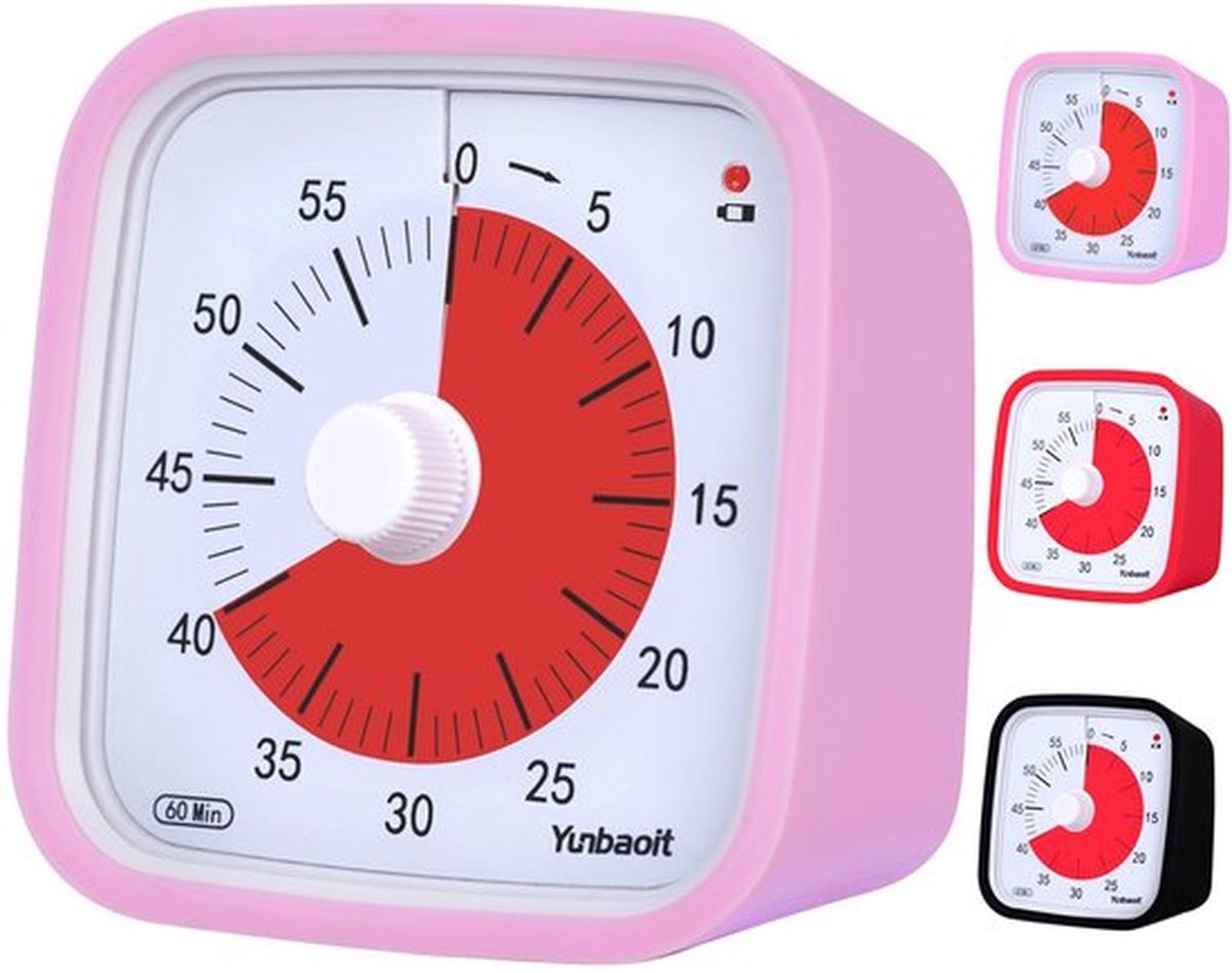 Visuele Timer 60 Minuten - Analoge Kookwekker voor Kinderen & Volwassenen - Stil Tijdmanagement voor Klaslokaal & Kantoor - Inclusief Siliconen Beschermhoes - Roze