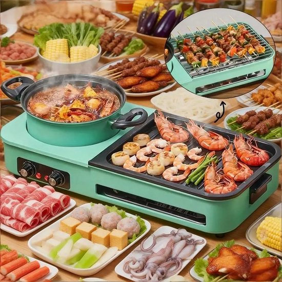 Delightness 3-In-1 Multikookmachine - Elektrische Grill - Hete Pot - Rookloze Barbecue - Tafelgrill - Grillplaat - Koken - Zwart van Merkloos — afbeelding 2