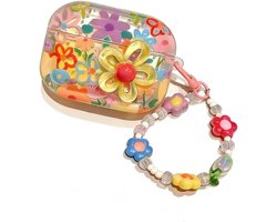 Daity Een beschermhoesje voor AirPods 4 (model 2025), transparant hoesje met sluiting, zacht TPU-materiaal, met sleutelring, 3D kleurrijke bloemen (roze).