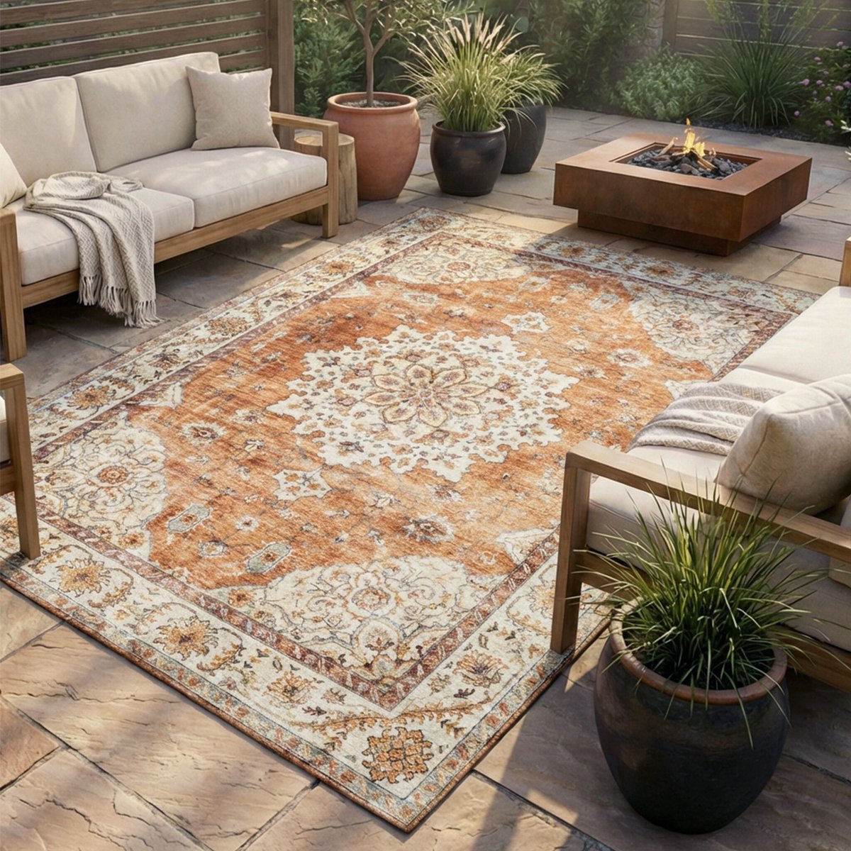 Fraai Vintage buitenkleed - Santo Medaillon Terracotta - 80x150cm