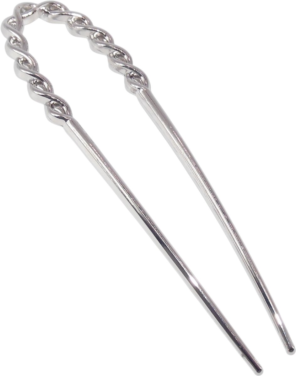 Haarpin U-vorm van metaal met patroon zilverkleurig - lengte 12,5 cm / breedte 3 cm
