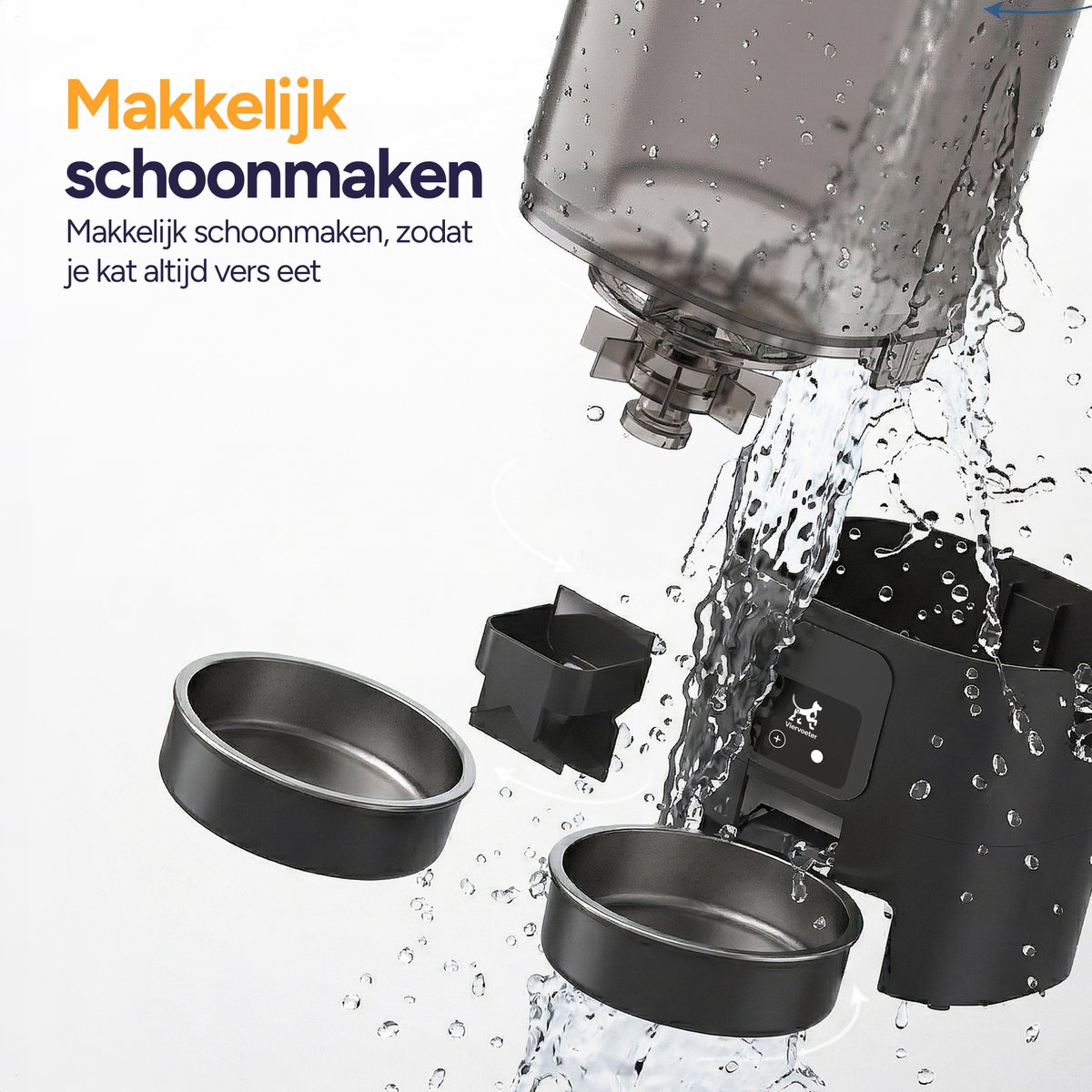Viervoeter Feed Dual - Automatische Voerbak 7L - Kat en Hond - Voerautomaat met App & Audio - Zwart thumbnail 3