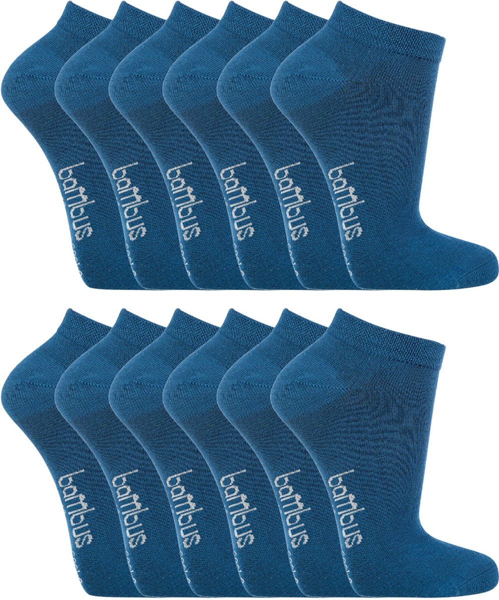 Socks4Fun - 12 Paar - Sneakersokken - Bamboe - Ademend - Blauw - Maat: 47-50