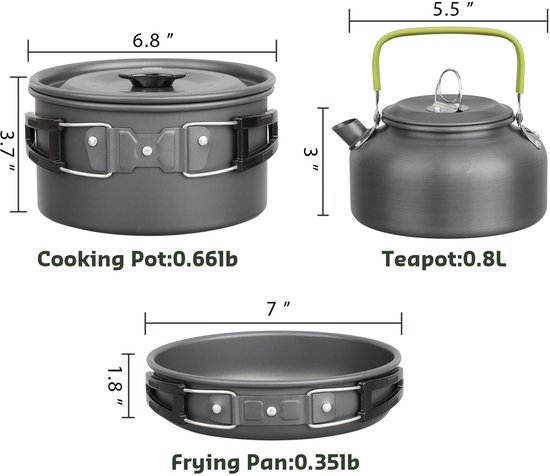 Camping Kookset - Camping Pannenset - 3-delig - Voor 2-3 Personen - Opvouwbaar - Aluminium - Theepot Pan En Steelpan - Oranje Handgreep van Merkloos — afbeelding 5