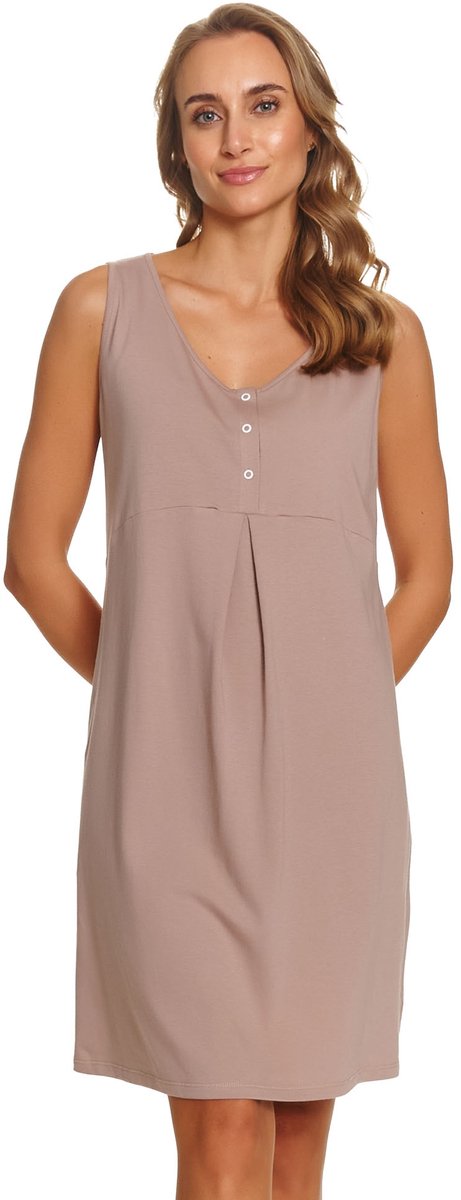 Doctor Nap Katoenen Nachthemd Borstvoeding Zwangerschap TCB.7460 Beige 44 / XXL