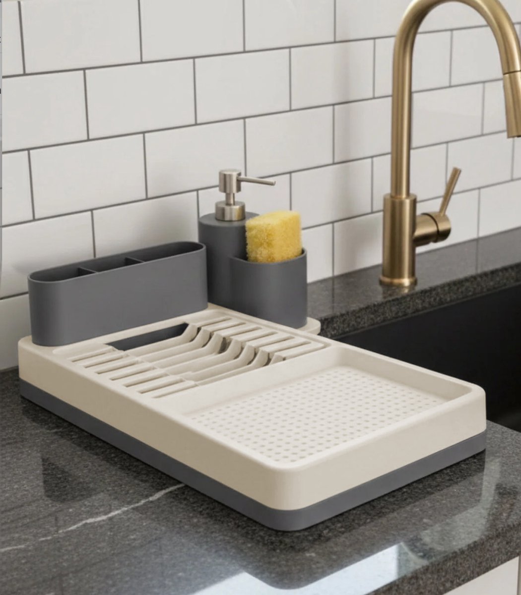 Tobeyz AQUA - Afdruiprek - Multifunctioneel - Met Bestekhouder en Lekbak - Crème/Antraciet