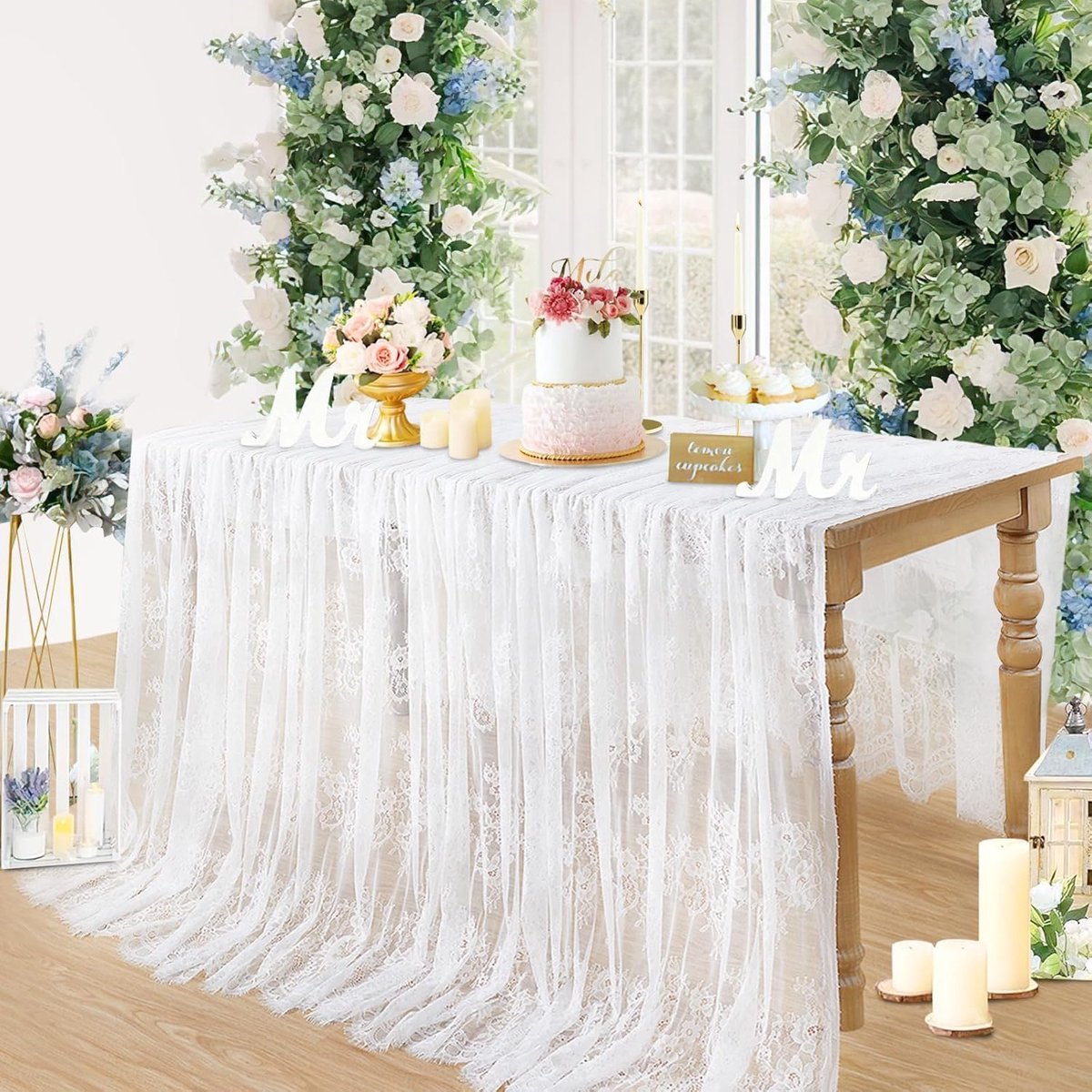 Rechthoekig Kant Tafelkleed 150x300 cm - Wit voor Elegant Tafel Decor