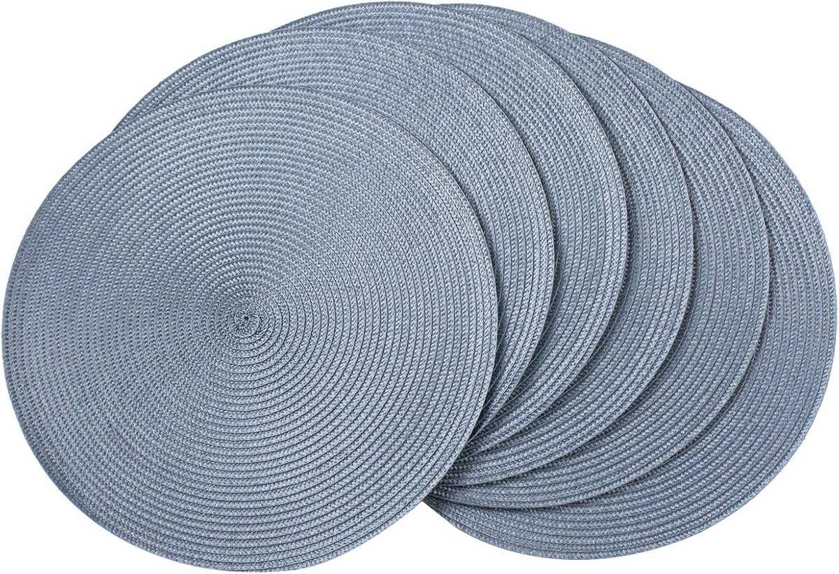 Gevlochten Placemat Set - Ronde Hittebestendige Tafelmatten 35 cm - Set van 6 Lichtblauw